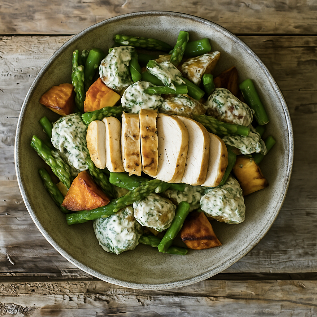 Honey Mustard Chicken, Potato and Kumara Salad